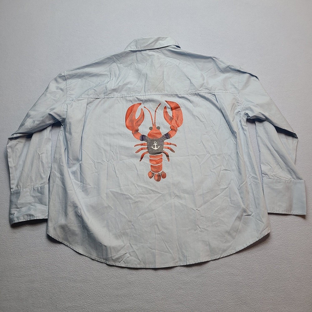 Fashion‎ Nova Seaside Lobster Poplin Shirt Womens L Blue NEW Nautical Graphic